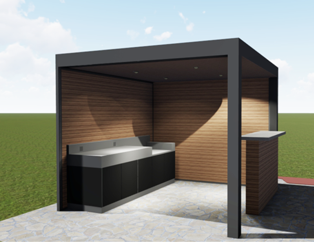 Plan  Garden Kitchen sous pergola carport