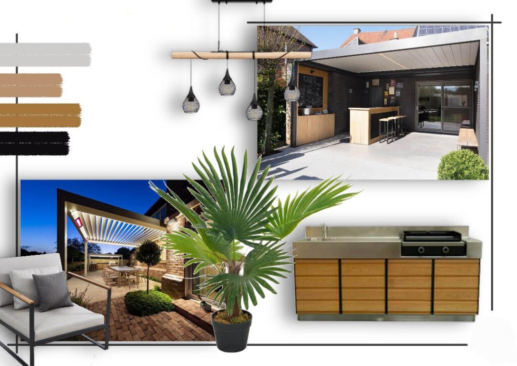 Planche d'ambiance votre cuisine exterieure sous pergola