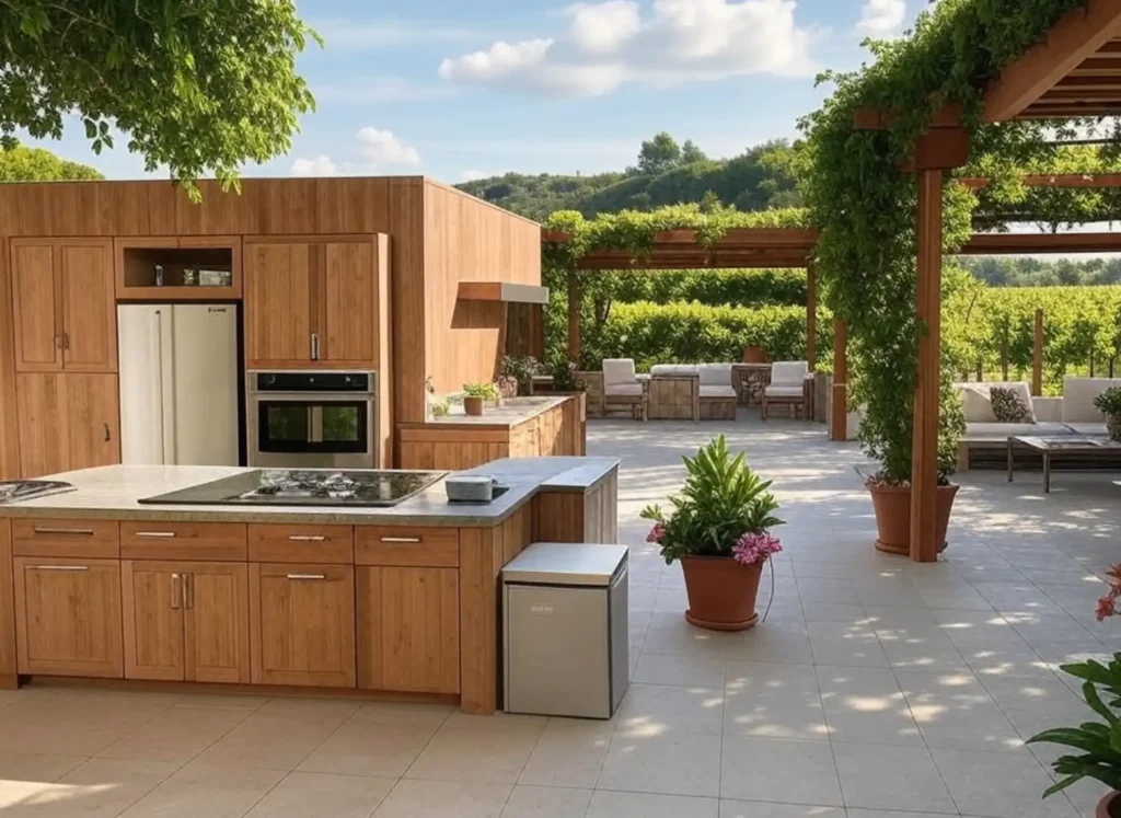 Jolie cuisine d'été sur terrasse