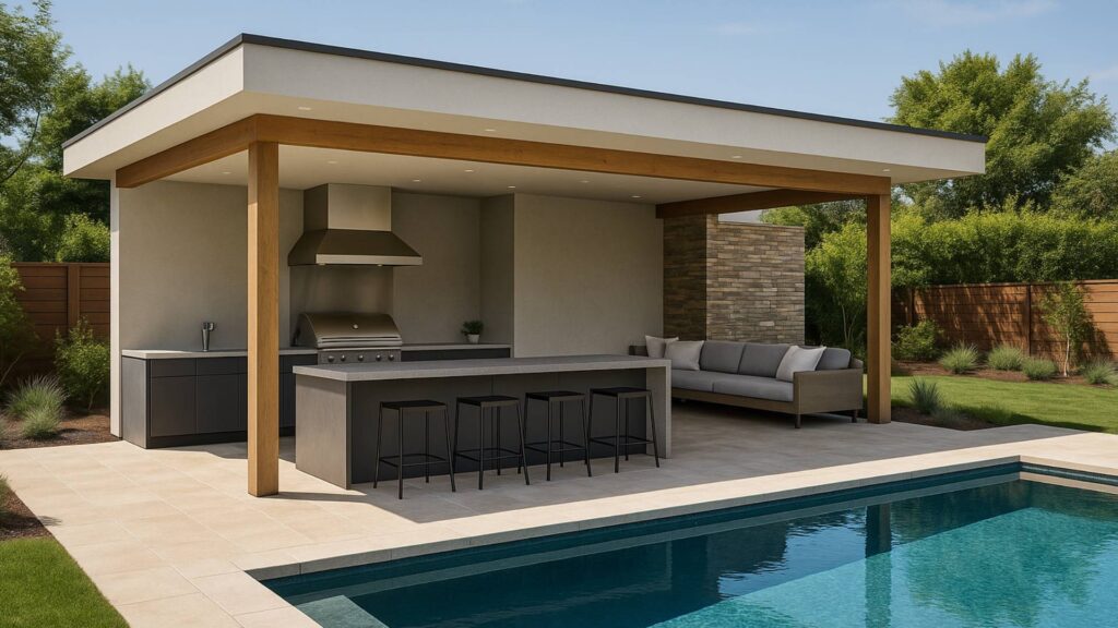 une belle cuisine d'été en face de la piscine